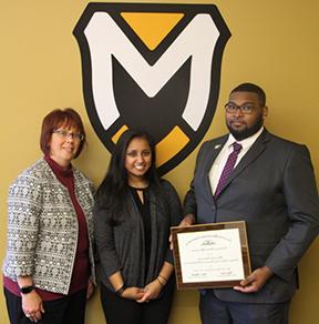 From left, Nic Robinson, 2014-2015 chapter president, Tara Chohan, 2015-2016 chapter president, and Raylene Rospond, vice president for Institutional Effectiveness and dean of the College of Pharmacy, Natural and Heath Sciences.